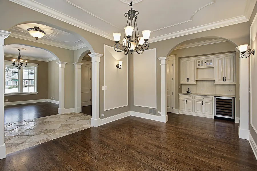 Remodeled dining room in home with butler's pantry